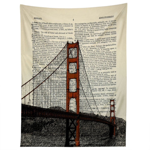 DarkIslandCity Golden Gate Bridge on Dictionary Paper Tapestry