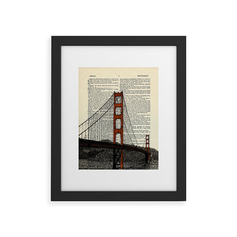 DarkIslandCity Golden Gate Bridge on Dictionary Paper Framed Art Print