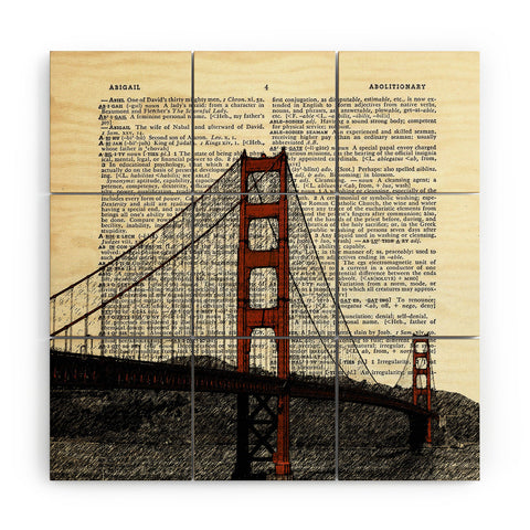 DarkIslandCity Golden Gate Bridge on Dictionary Paper Wood Wall Mural