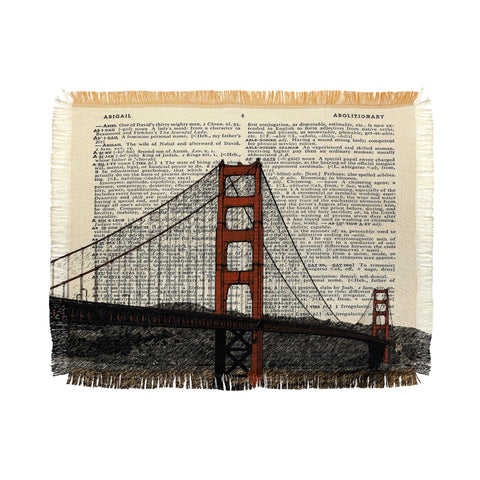 DarkIslandCity Golden Gate Bridge on Dictionary Paper Throw Blanket