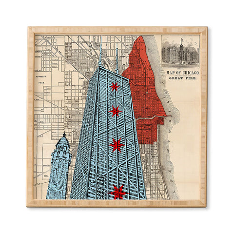 DarkIslandCity John Hancock Center With Great Fire Map Framed Wall Art