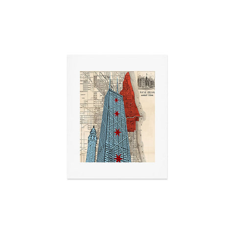 DarkIslandCity John Hancock Center With Great Fire Map Art Print