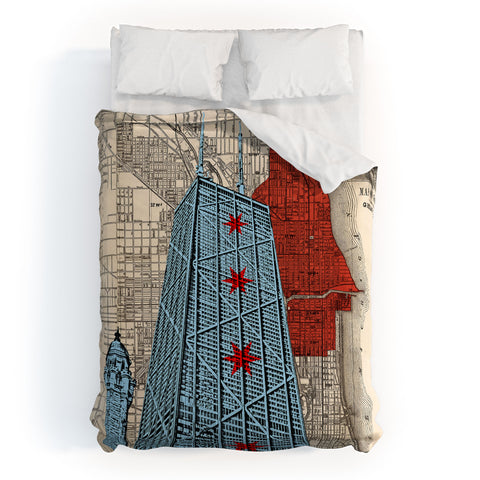 DarkIslandCity John Hancock Center With Great Fire Map Comforter