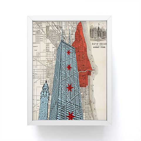 DarkIslandCity John Hancock Center With Great Fire Map Framed Mini Art Print