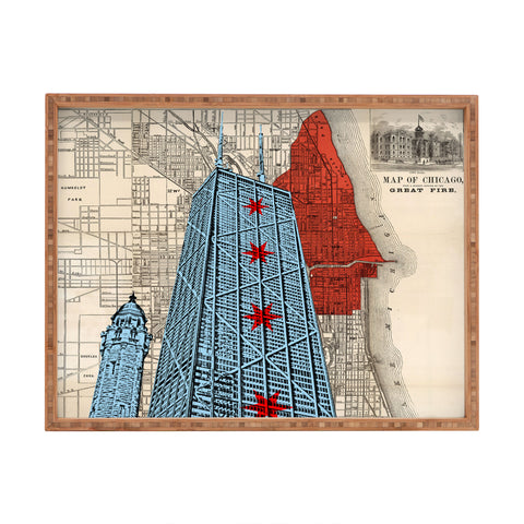 DarkIslandCity John Hancock Center With Great Fire Map Rectangular Tray