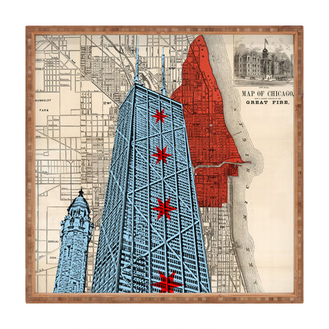 DarkIslandCity John Hancock Center With Great Fire Map Square Tray