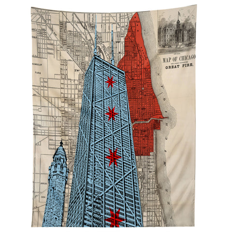 DarkIslandCity John Hancock Center With Great Fire Map Tapestry