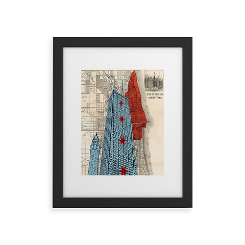 DarkIslandCity John Hancock Center With Great Fire Map Framed Art Print