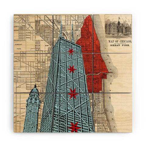 DarkIslandCity John Hancock Center With Great Fire Map Wood Wall Mural