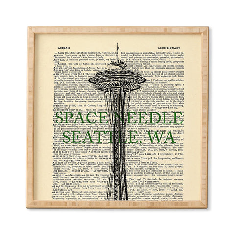 DarkIslandCity Space Needle On Dictionary Paper Framed Wall Art