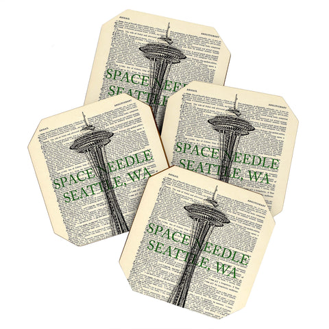 DarkIslandCity Space Needle On Dictionary Paper Coaster Set