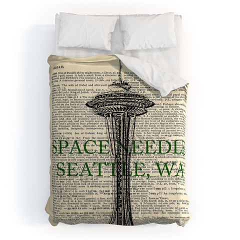 DarkIslandCity Space Needle On Dictionary Paper Comforter