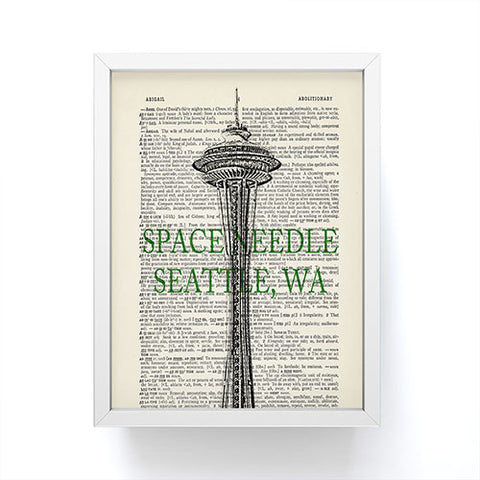 DarkIslandCity Space Needle On Dictionary Paper Framed Mini Art Print