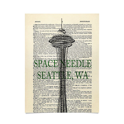 DarkIslandCity Space Needle On Dictionary Paper Poster