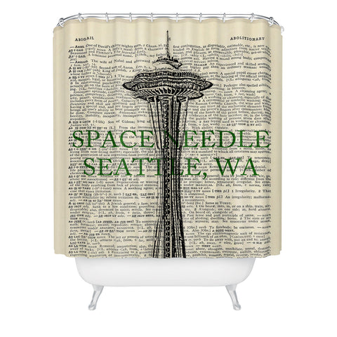 DarkIslandCity Space Needle On Dictionary Paper Shower Curtain
