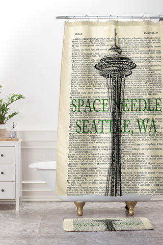 DarkIslandCity Space Needle On Dictionary Paper Shower Curtain And Mat