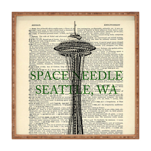 DarkIslandCity Space Needle On Dictionary Paper Square Tray