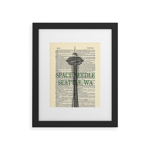 DarkIslandCity Space Needle On Dictionary Paper Framed Art Print