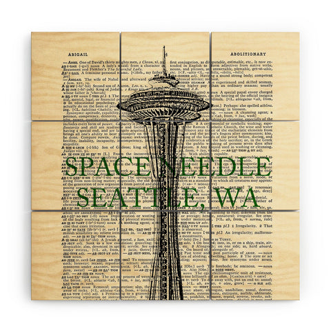 DarkIslandCity Space Needle On Dictionary Paper Wood Wall Mural