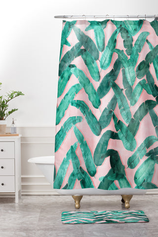 Dash and Ash Banana Leaf Shower Curtain And Mat