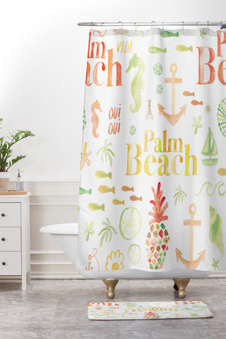 Dash and Ash Beach Collector Palm Beach Shower Curtain And Mat