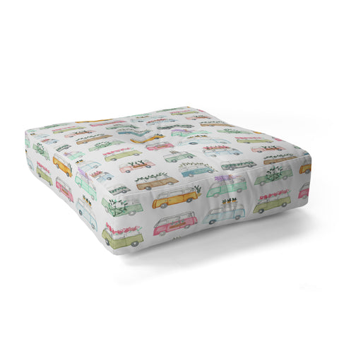 Dash and Ash Buses and Plants Floor Pillow Square