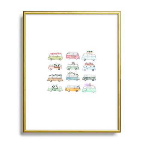 Dash and Ash Buses and Plants Metal Framed Art Print