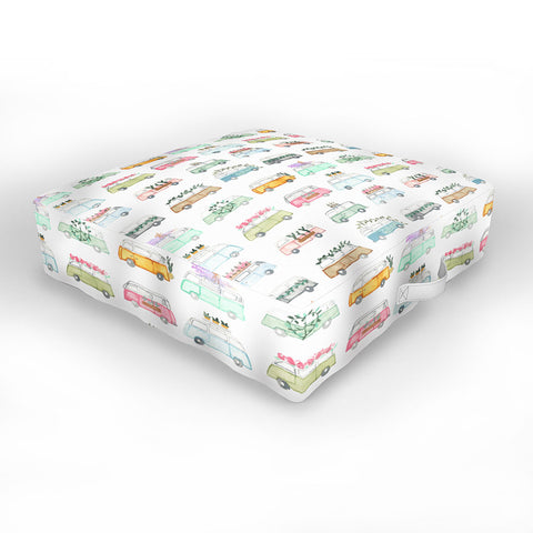 Dash and Ash Buses and Plants Outdoor Floor Cushion