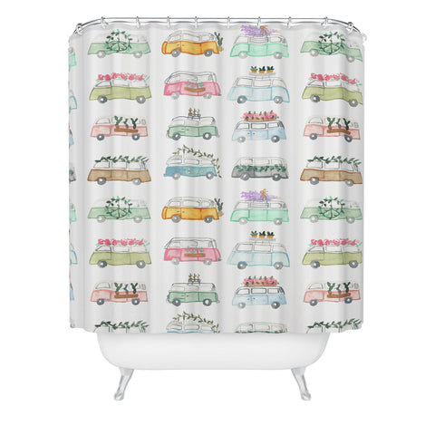 Dash and Ash Buses and Plants Shower Curtain