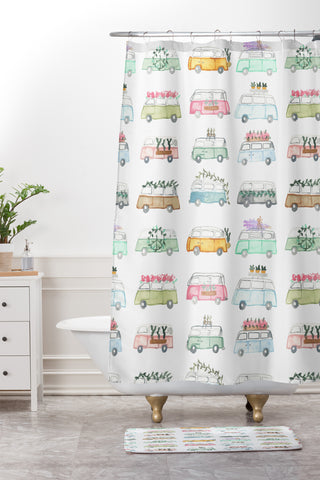 Dash and Ash Buses and Plants Shower Curtain And Mat