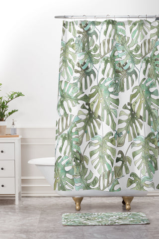 Dash and Ash Climbing Monstera Shower Curtain And Mat