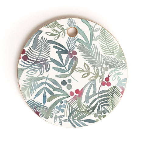 Dash and Ash Ferns and Holly Cutting Board Round