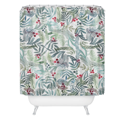 Dash and Ash Ferns and Holly Shower Curtain