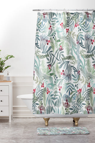Dash and Ash Ferns and Holly Shower Curtain And Mat