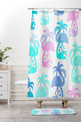 Dash and Ash Flamingo Fla Mango Shower Curtain And Mat