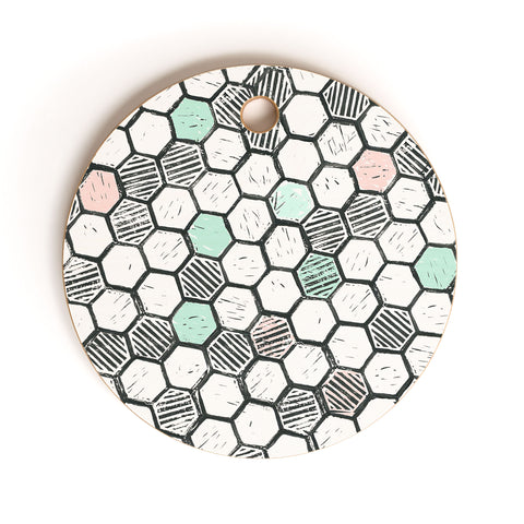 Dash and Ash Honeycomb block print Cutting Board Round