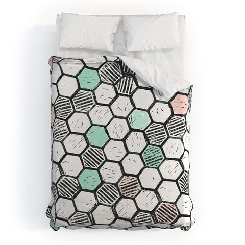 Dash and Ash Honeycomb block print Duvet Cover