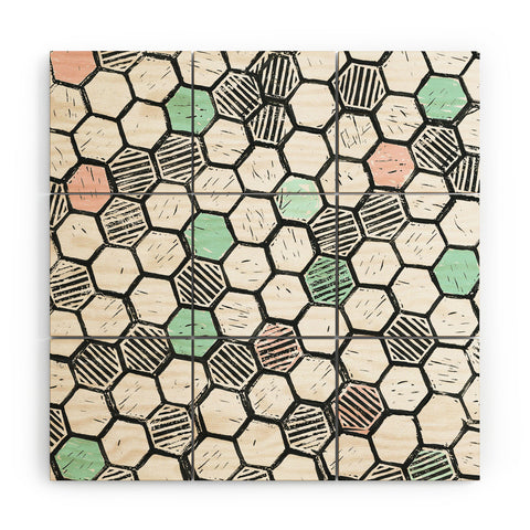 Dash and Ash Honeycomb block print Wood Wall Mural