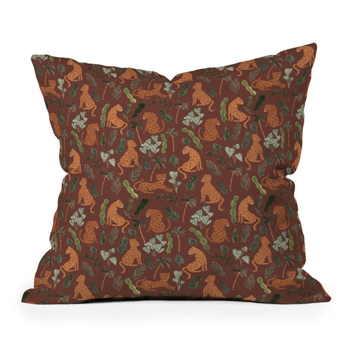 Dash and Ash Leopards and Plants Throw Pillow