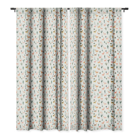 Dash and Ash Llamas and Plants Blackout Window Curtain