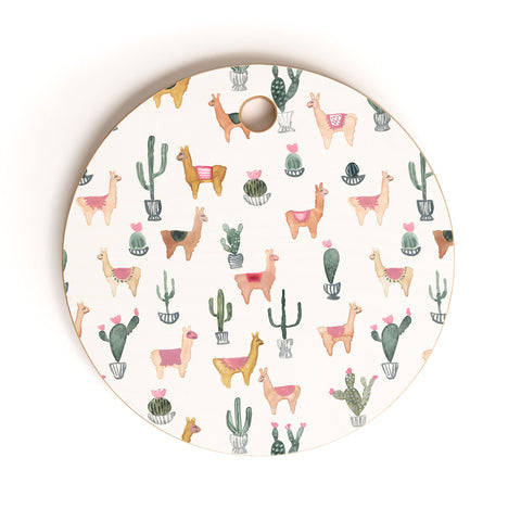 Dash and Ash Llamas and Plants Cutting Board Round