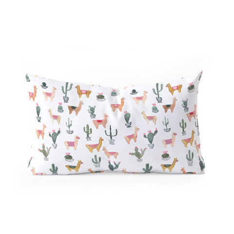 Dash and Ash Llamas and Plants Oblong Throw Pillow