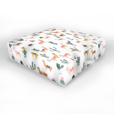 Dash and Ash Llamas and Plants Outdoor Floor Cushion