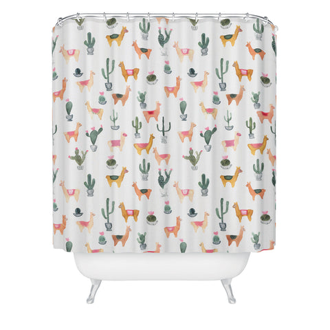 Dash and Ash Llamas and Plants Shower Curtain