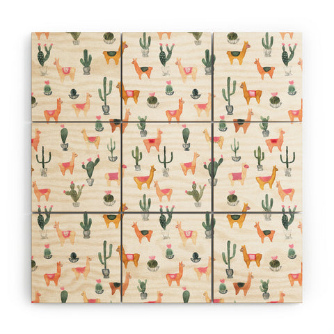 Dash and Ash Llamas and Plants Wood Wall Mural