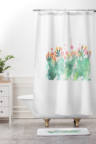 Dash and Ash Messy cactus Shower Curtain And Mat