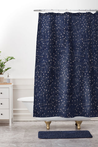 Dash and Ash Nights Sky in Navy Shower Curtain And Mat