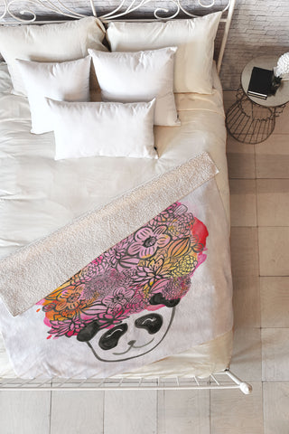 Dash and Ash Panda Flowers Fleece Throw Blanket