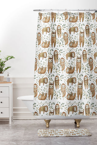 Dash and Ash Sloth buds Shower Curtain And Mat