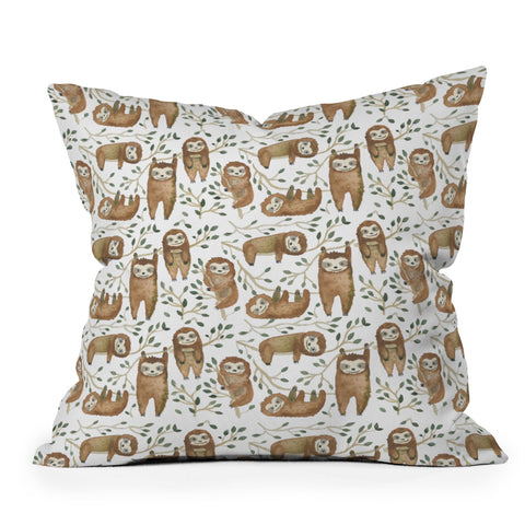 Dash and Ash Sloth buds Throw Pillow